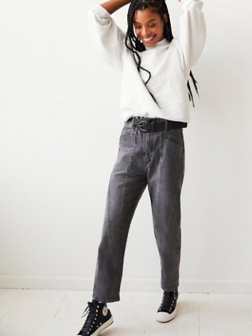 Free People Powell Boyfriend Pull On Jeans - Grey